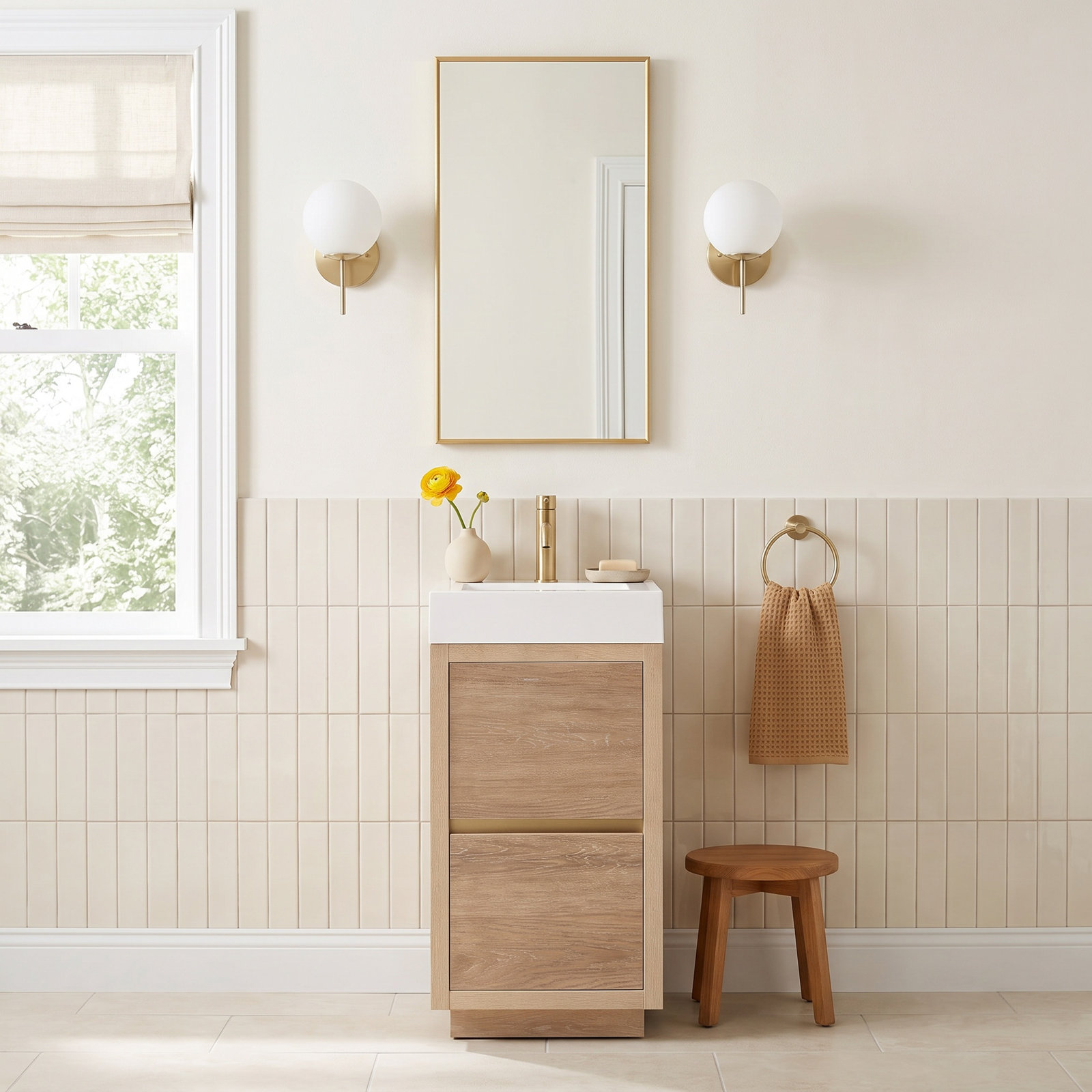 Beira 17.7'' Single Bathroom Vanity, North American Oak, White