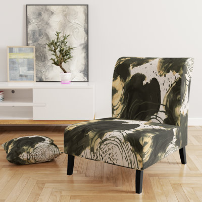 Abstract Pattern With Blue & Golden Textures II - Upholstered Wide Slipper Chair
