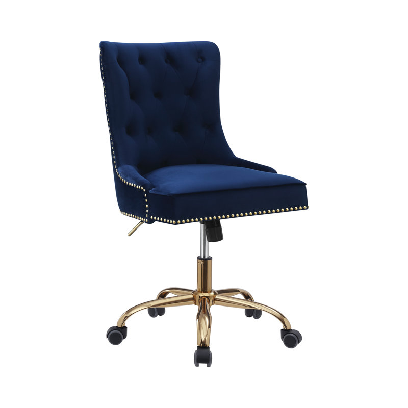 Fauteuil de conférence en velours Troy, Bleu, Laiton
