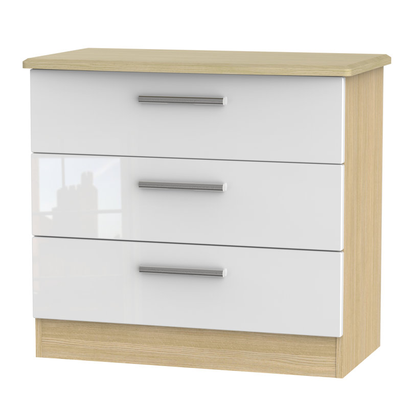 Fully Assembled Yvette 3 Drawer Chest, Oak/White