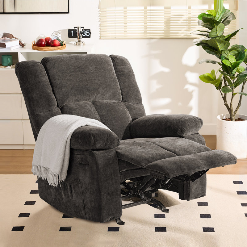 37.8'' Velvet Manual Rocker Recliner，Space-Saving Design for Small Rooms, 19.88" H X 22.44" W X 22.83" D, Khaki