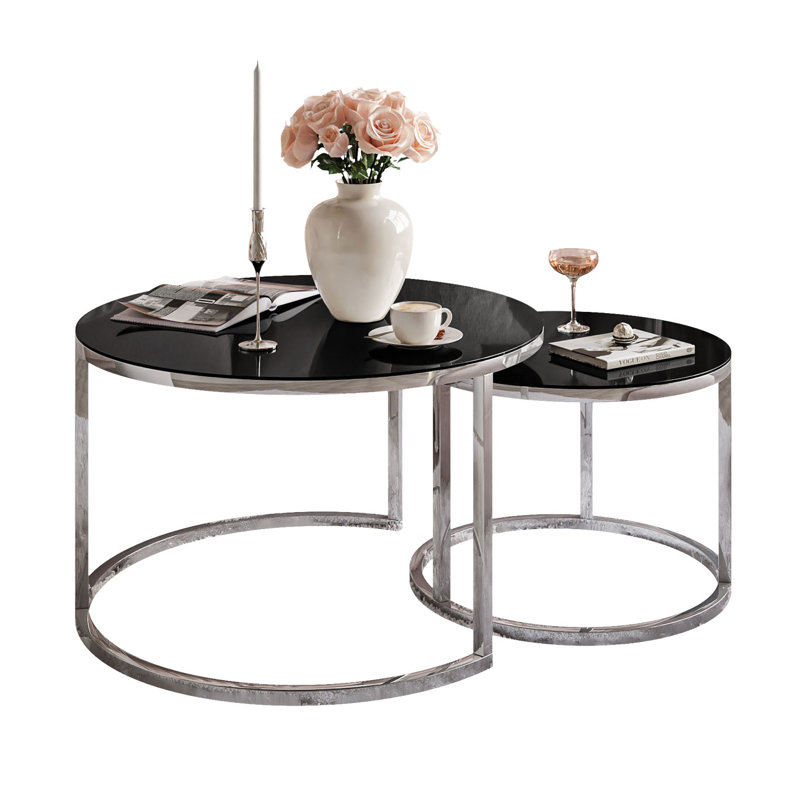 Perryton Frame 2 Piece Coffee Table, Chrome/Black
