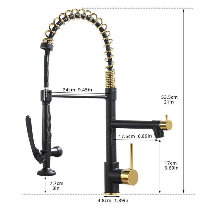 Robinet de cuisine avec douchette rétractable, robinet d'évier de cuisine à poignée simple, Noir et or