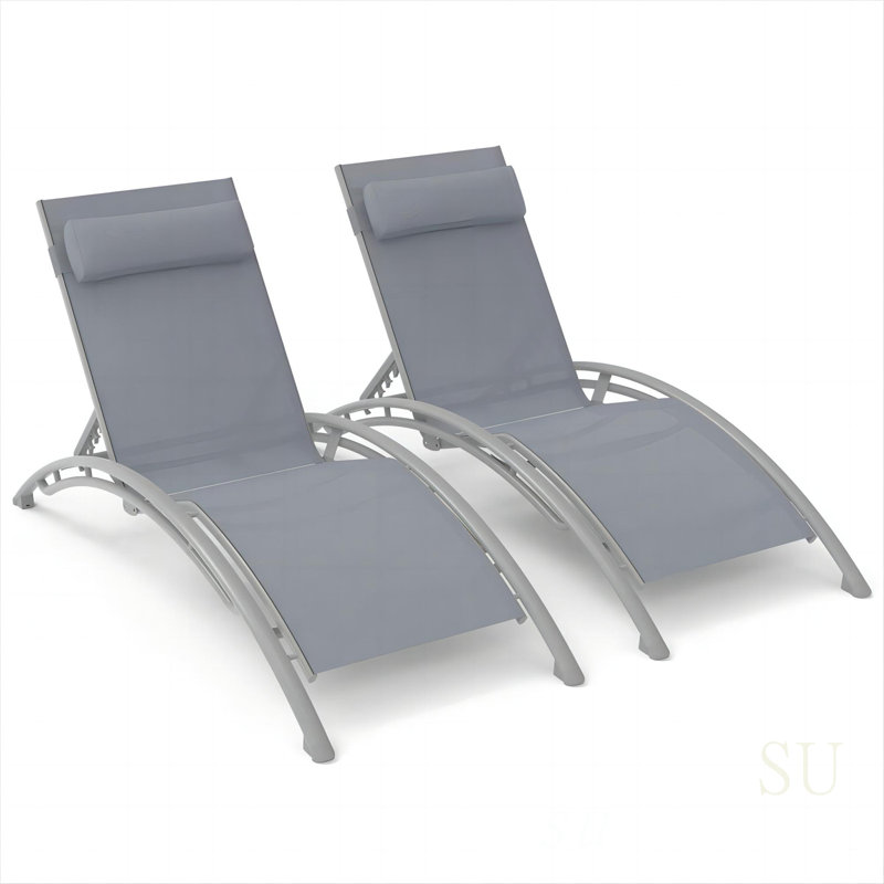 Outdoor Chaise Lounge Set Of 2 Patio Recliner Chairs With Adjustable Backrest And Removable Pillow For Indoor & Outdoor Use
