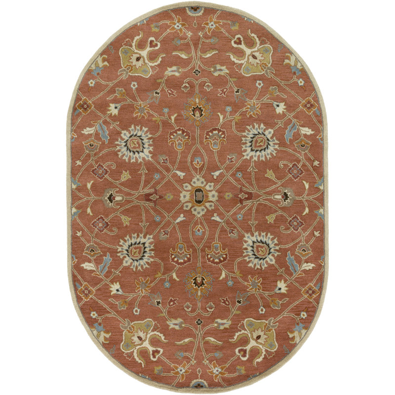 Gurusharan Hand Tufted Wool Floral Indoor Rug, Oval 6' x 9'