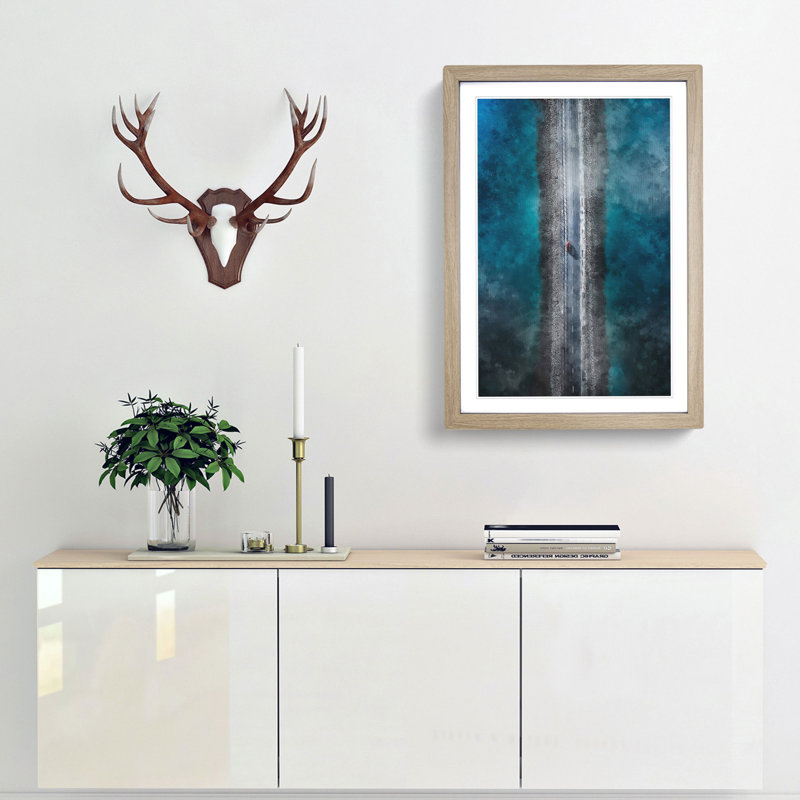 Lake Road - Framed Print, 87cm H x 62cm W x 2cm D, Oak Framed