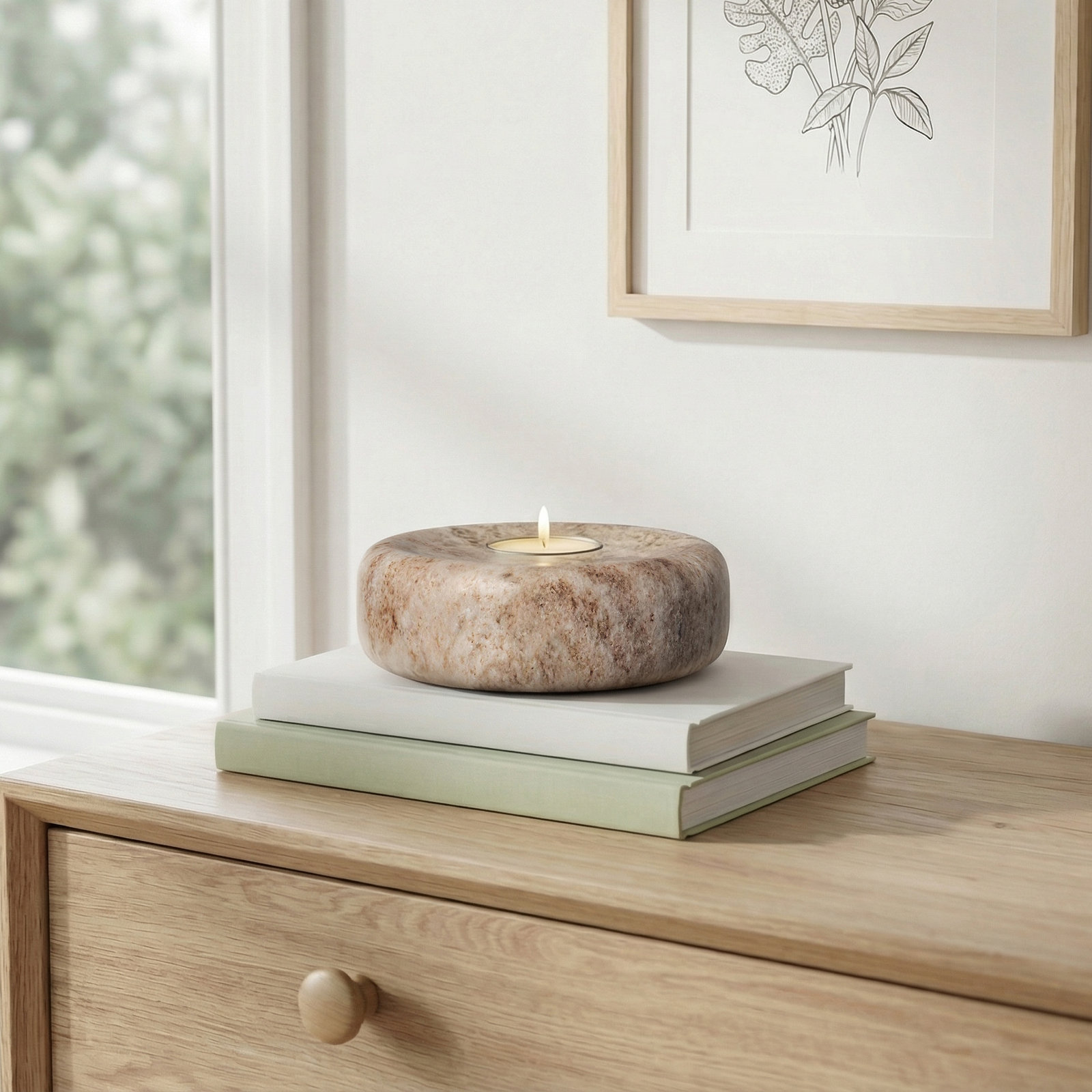Tellis Genuine Marble Tealight Holder, 1.5" H x 5" W x 5" D
