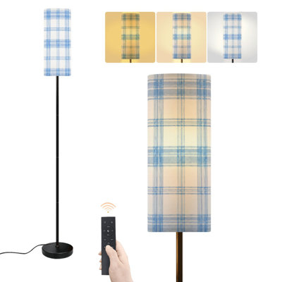 Floor Lamp Blue White Plaid Subtle geometric  classic Dimmable Modern Standing Lamp with Remote Control Footswitch Bulb Lampshade Tall Pole Corner Lamp for Living Room Bedroom Office