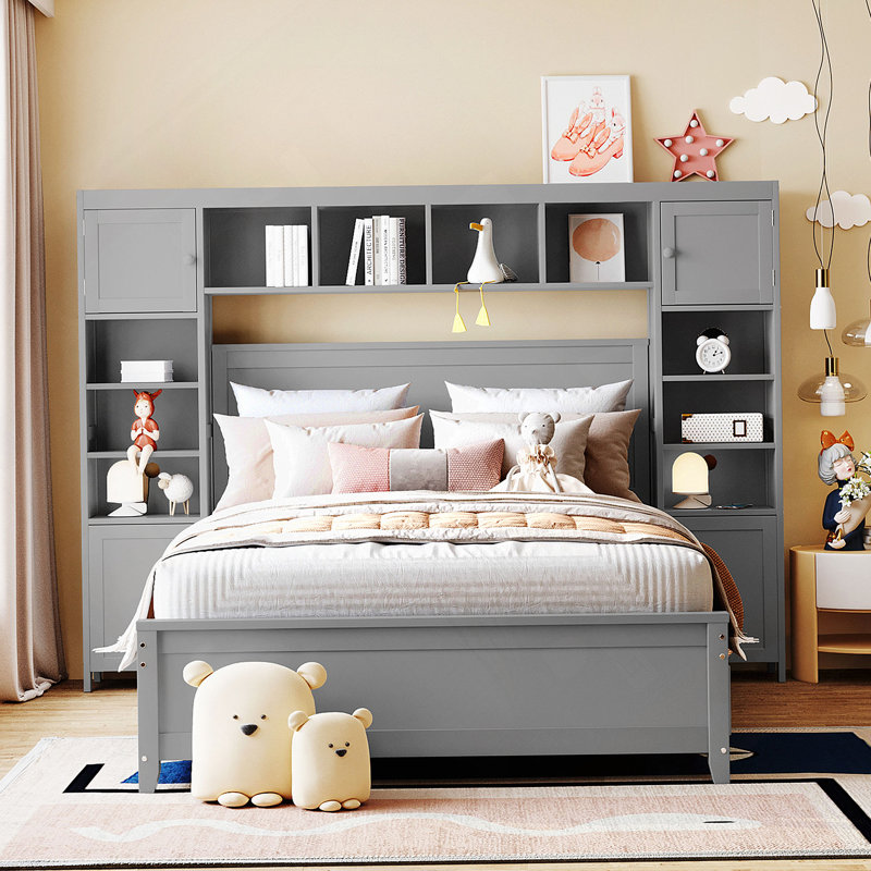 Structure de lit en bois avec armoire et tiroirs tout-en-un, un ajout pratique et élégant pour le décor de votre chambre à coucher