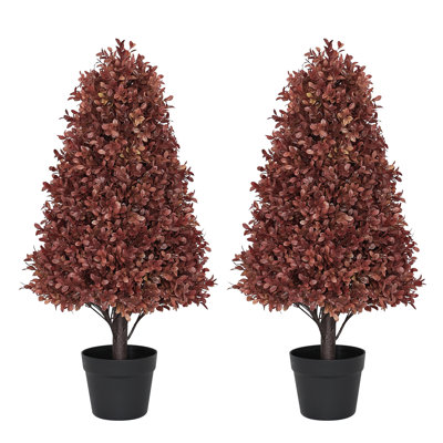 2.5Ft Artificial Topiary Trees Faux Boxwood Trees For Fall Autumn Bushes Potted Plants Artificial Shrubs Tree