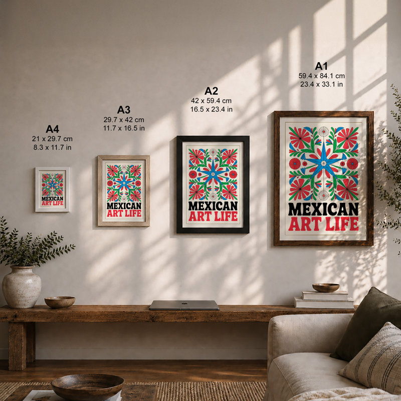 Mexican Folk Celebration Boho - Framed Print, A2 - 59.4 x 42.0 cm, Walnut