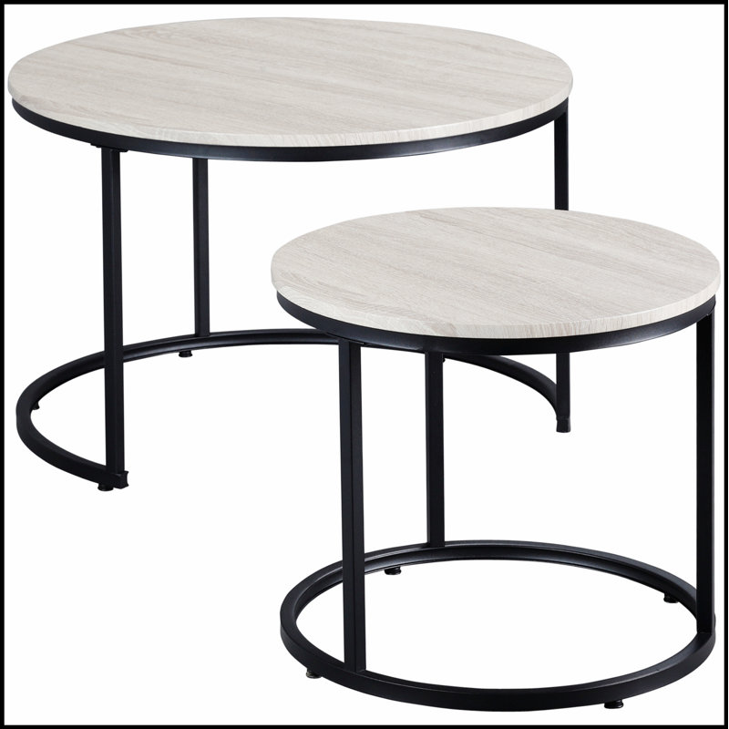 Ensemble de 2 tables gigognes rondes avec structure en métal, peu encombrantes et élégantes pour les salons modernes