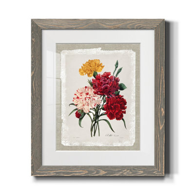 Botanical Bouquet Carnations - Reproduction d'art sur papier encadrée