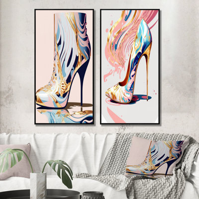 " Pink And Blue Art Deco High Heel Boots II " 2 - Pieces