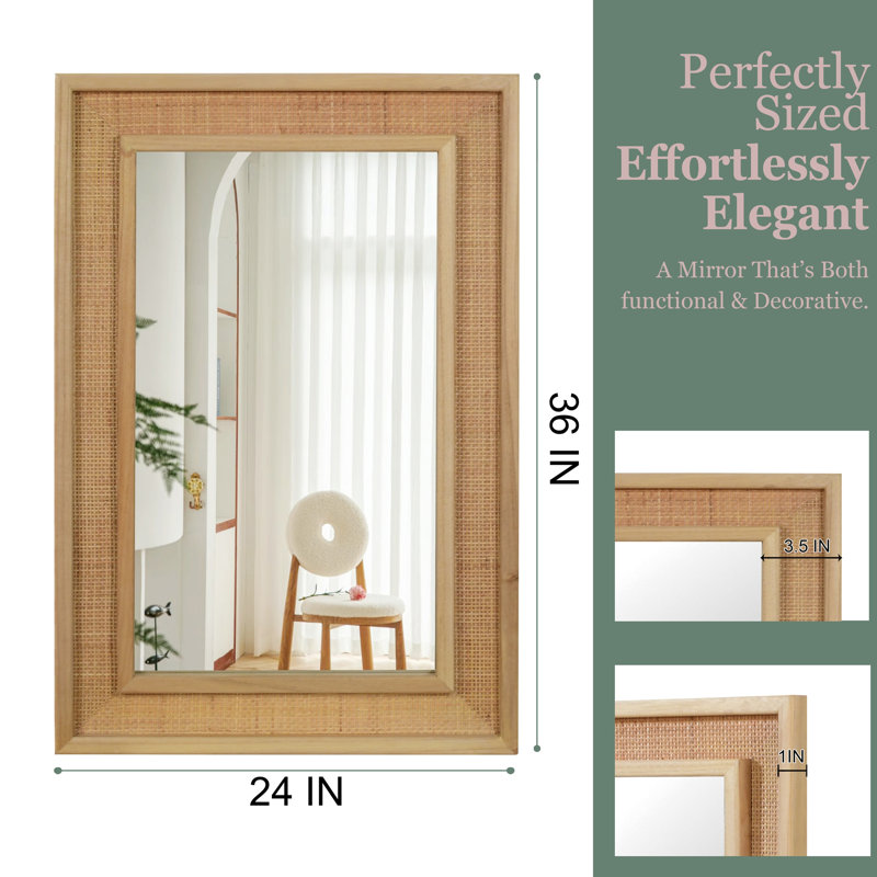 Miroir décoratif en rotin, 36" x 24", Naturel