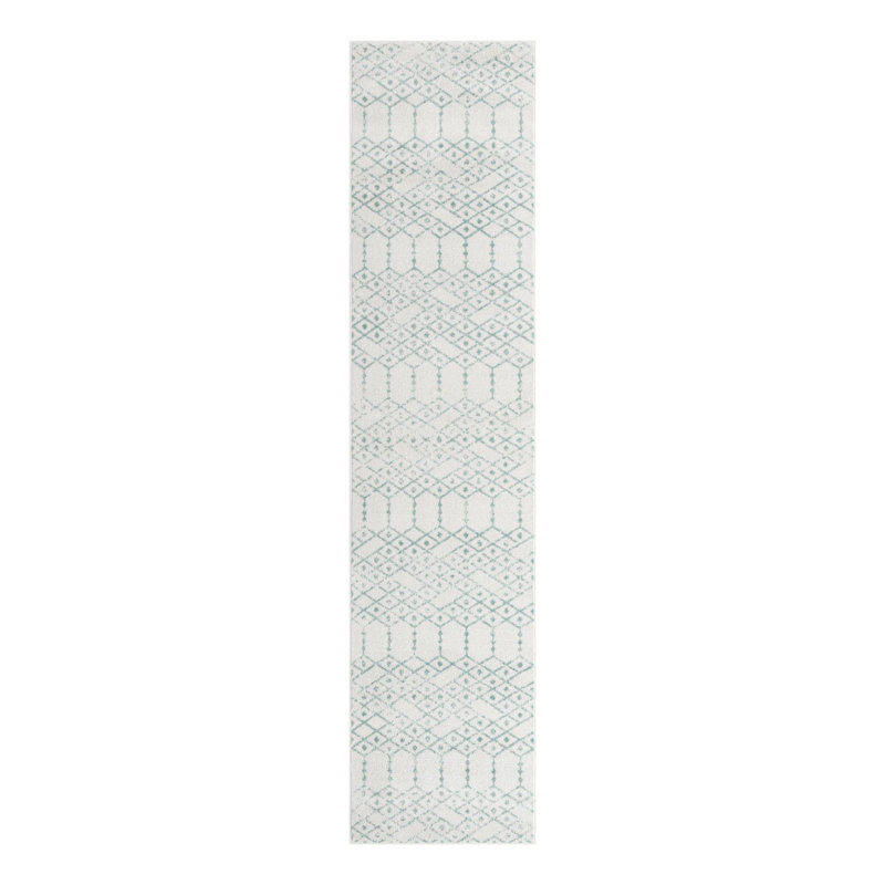 Tapis ivoire à motif géométrique ivoire d'Igon, Tapis de couloir 2 pi 11 po x 13 pi 1 po