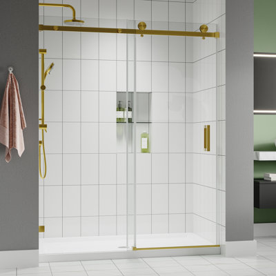 Serenity 56"-60''W x 72'' H Single Sliding Frameless Shower Door in Brushed Gold with 3/8" Clear Glass