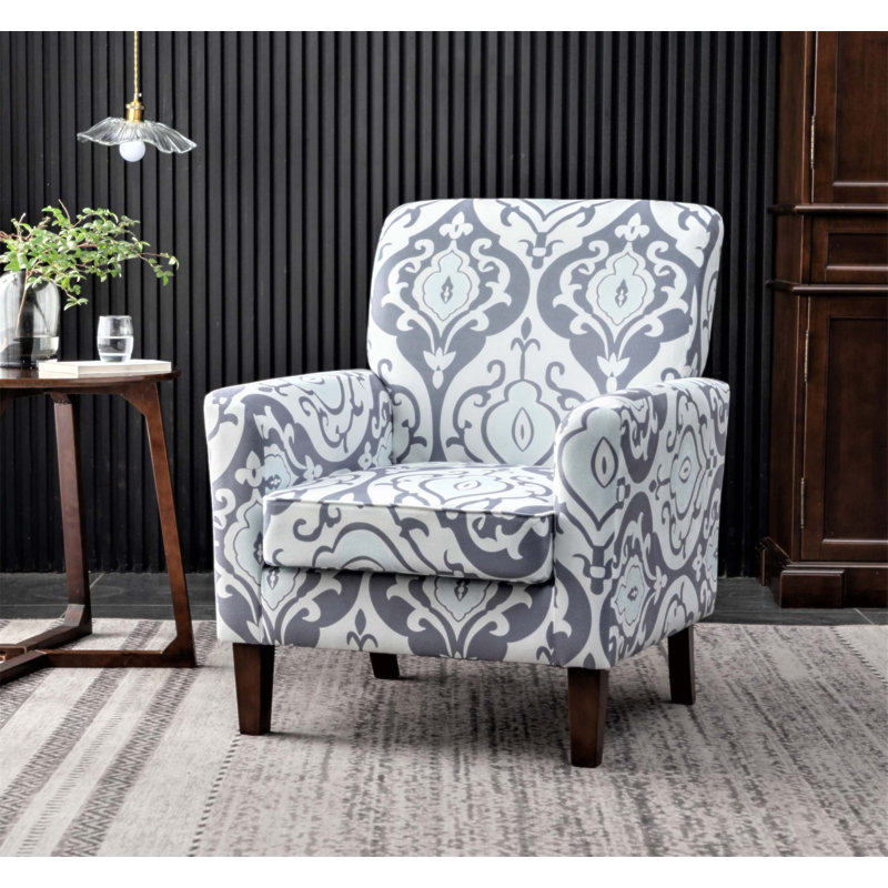 Fauteuil à motifs en mélange de polyester, structure en bois de bouleau massif avec pieds fuselés, fauteuil d'appoint rembourré en mousse pour le salon ou le bureau