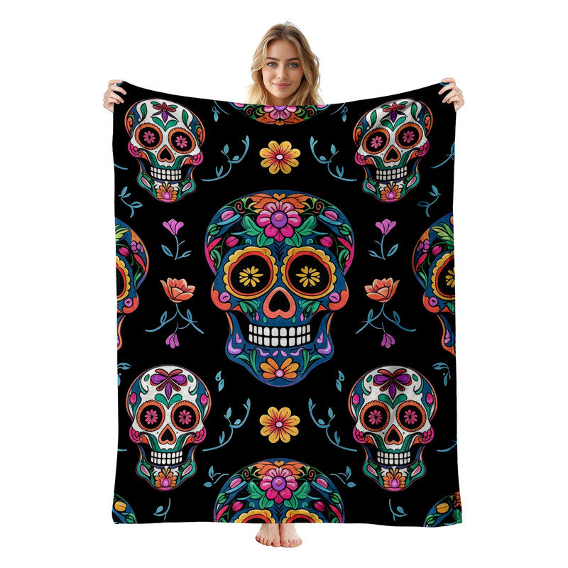 Couverture simple en flanelle JYK Halloween, Sugar Skull Pattern