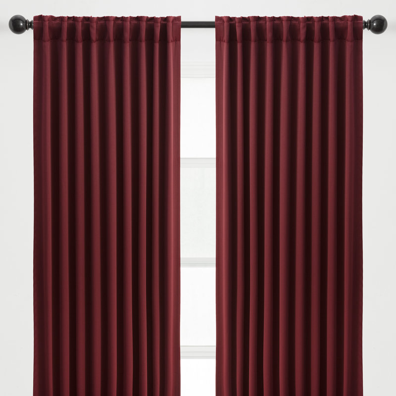 Mong 2-Panel Solid Contemporary Blackout Curtains - 3-In-1 Back Tab, Rod Pocket, Ring Tab, 52" W x 63" L, Garnet