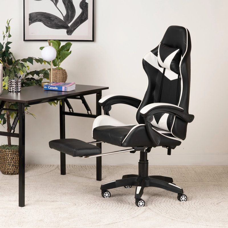 Fauteuil de jeu en cuir ergonomique avec appui-tête et repose-pieds