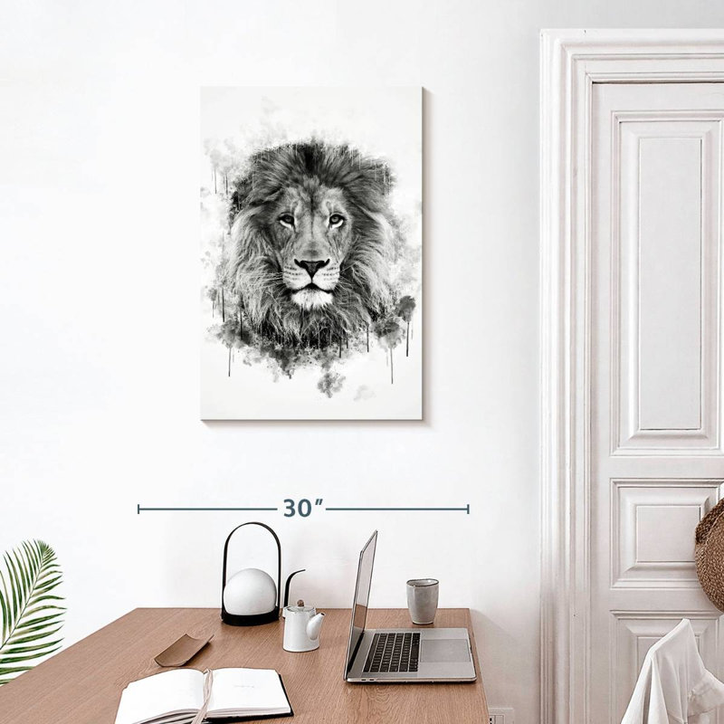 Tête de lion Brampt noir et blanc, H 30 po x l 20 po