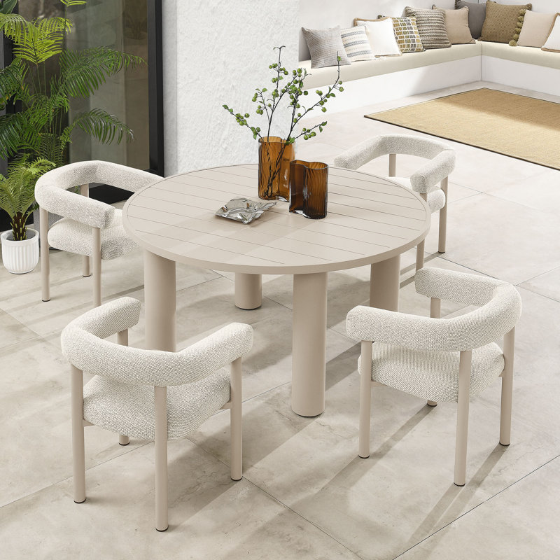 Ensemble de table et chaises de salle à manger d'extérieur en aluminium 5 pièces Nautica, Beige, Ivoire ivoire