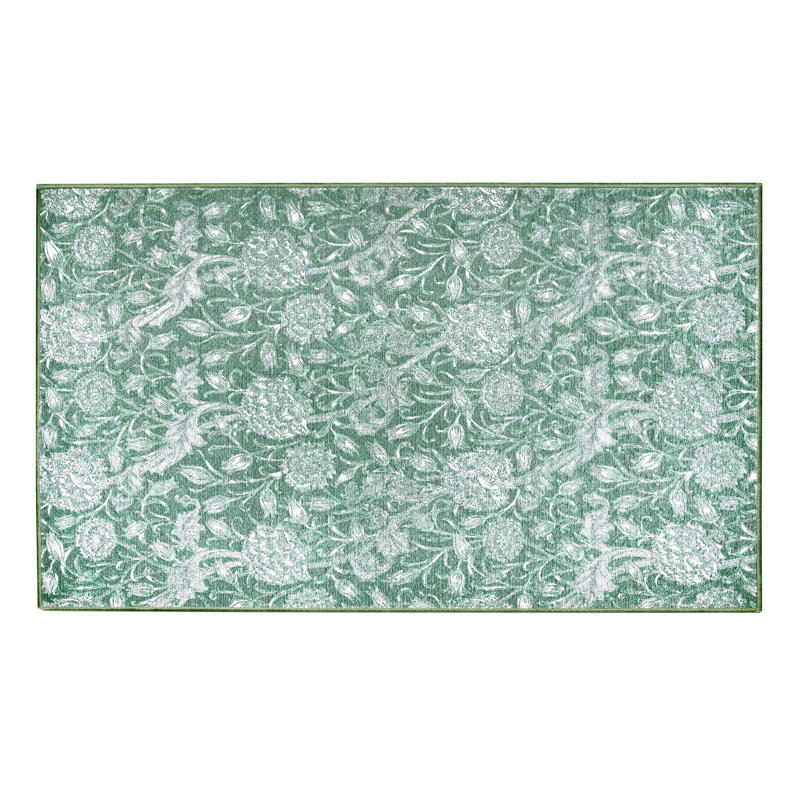 Kalini Floral Green Performance Flatweave Washable Floral Indoor / Outdoor Rug, Rectangle 3' x 5'