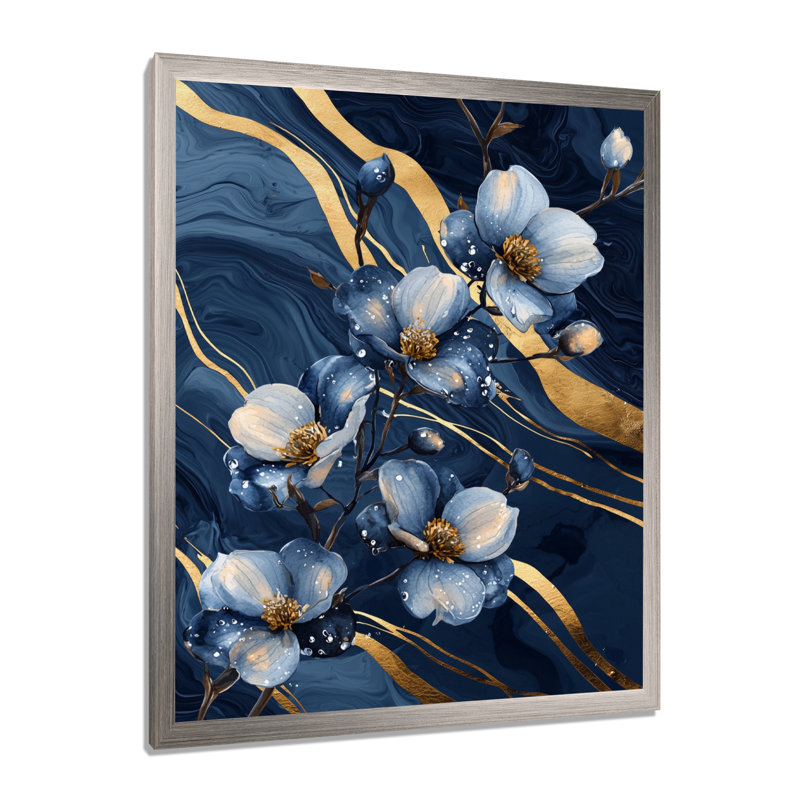 Lamy - impressions sur toile florales, Argent argent, H 40 po x l 30 po, Reproduction encadrée sans passe-partout
