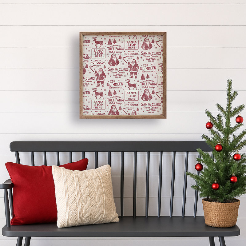 Motif de Noël blanc, H 16 po x l 16 po, Rouge