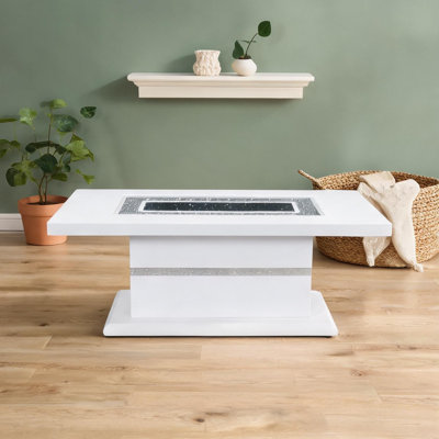 Table basse rectangulaire de 52 pouces en bois massif de couleur blanche Glam moderne et finition en bois aggloméré ultrabrillant