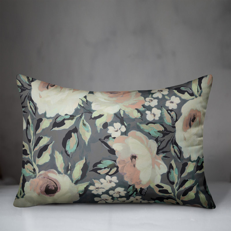 Floral Outdoor Throw Pillow, Gray