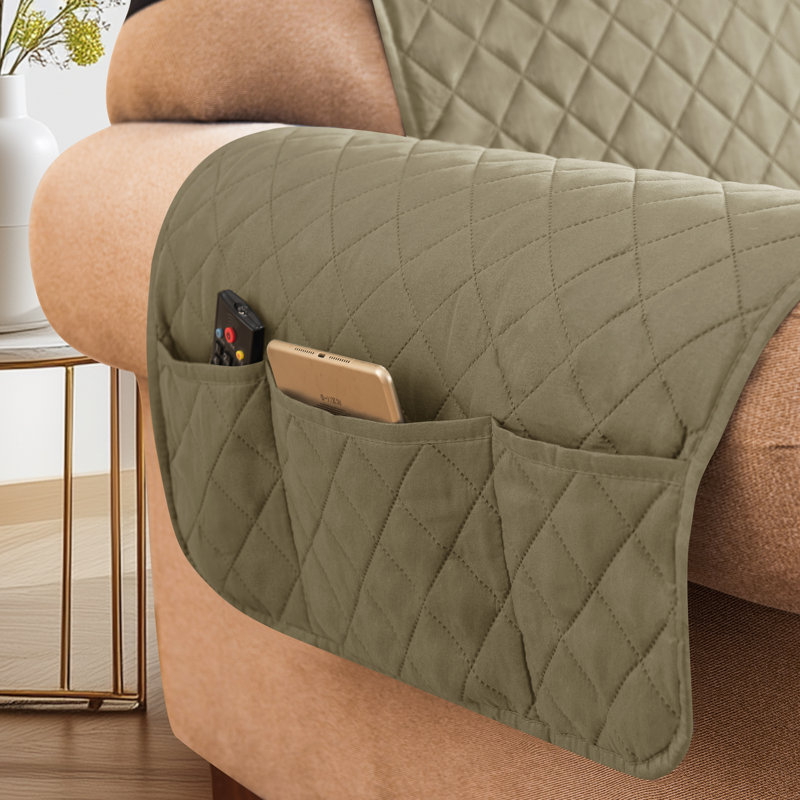 Ayalisse Box Cushion Armchair Slipcover, Taupe Microfiber/Microsuede, 76"H x 23"W x 22"D