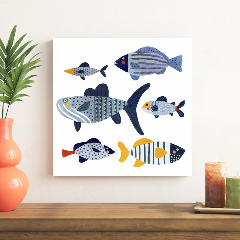 " Patterned Fish II " by Victoria Barnes Painting Print, 20" H x 20" W