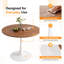 Table de salle à manger ronde tulipe blanche avec pied central en noyer, 4 couverts, plateau en MDF de 100 cm (39,4 pouces) pour cuisines résidentielles