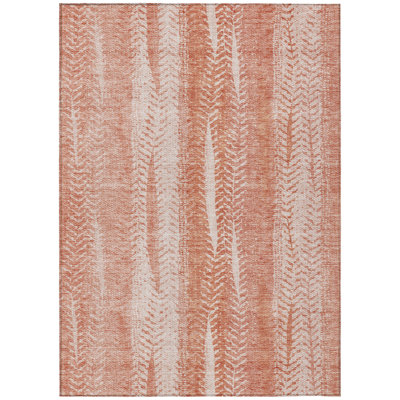 5' X 8' Orange And Salmon Botanical Leaves Washable Indoor Outdoor Area Rug
