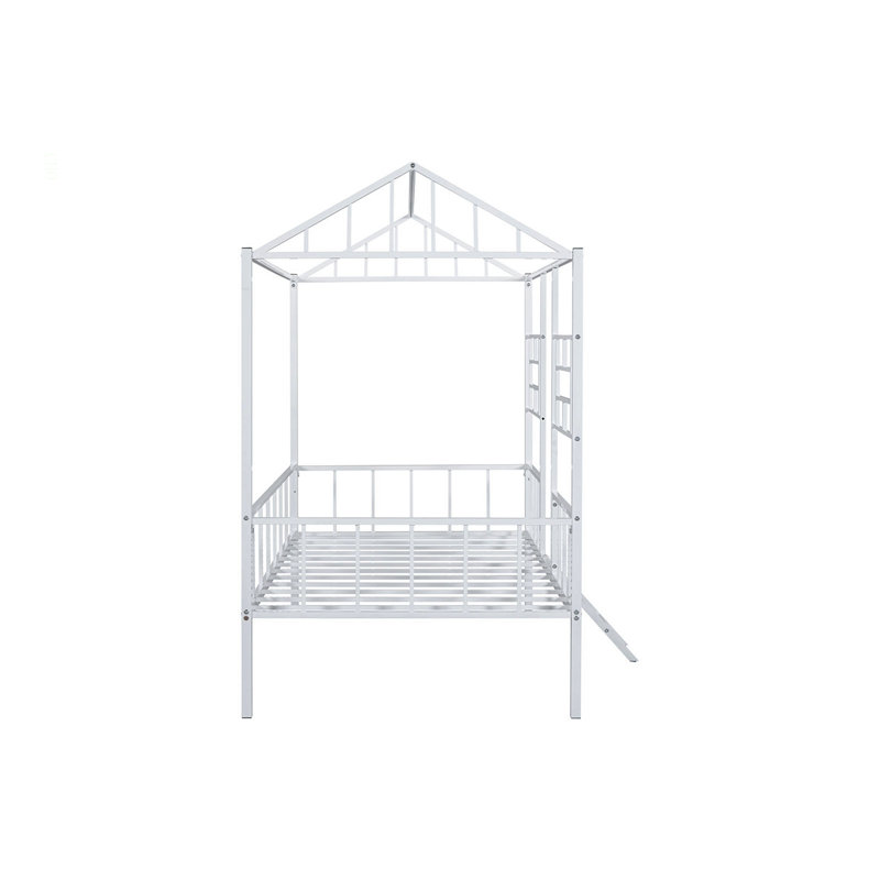 Lit simple superposé de style contemporain avec construction en métal et échelle en angle, Blanc