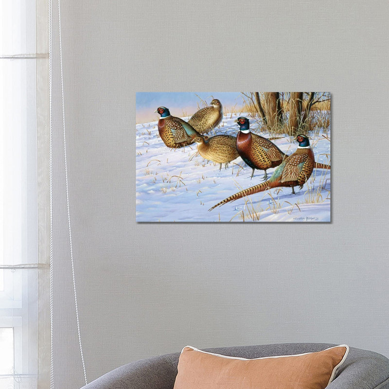 5 Pheasants in Snow 1 Piece Wrapped Canvas Wall Art, 66.04 cm H x 45.72 cm W x 1.91 cm D