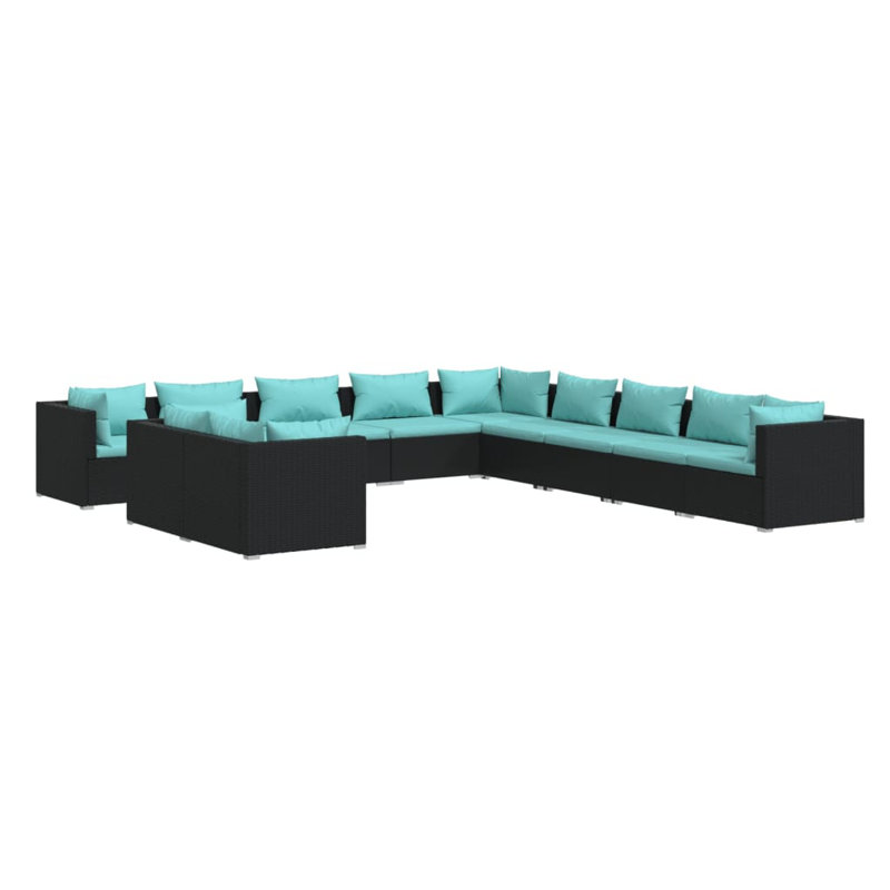 11 Piece Lounge Sofa Seating Group, Water Blue, Black