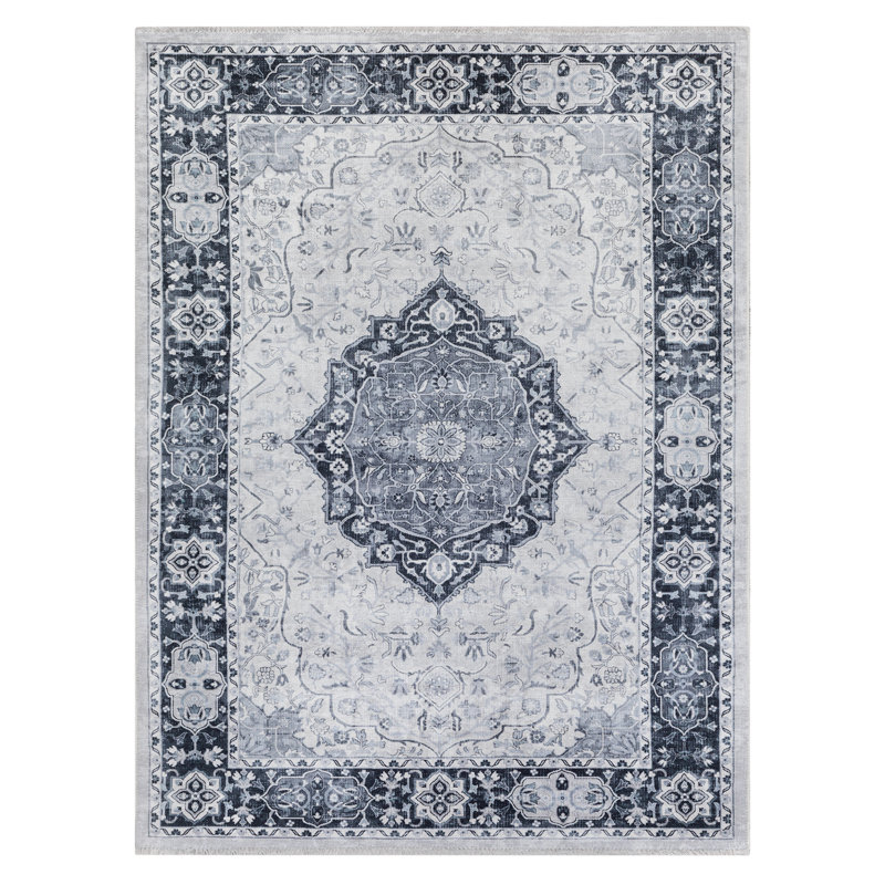 Tapis gris tissé à la machine Minato, Rectangle 6 pi 6 po x 9 pi 6 po