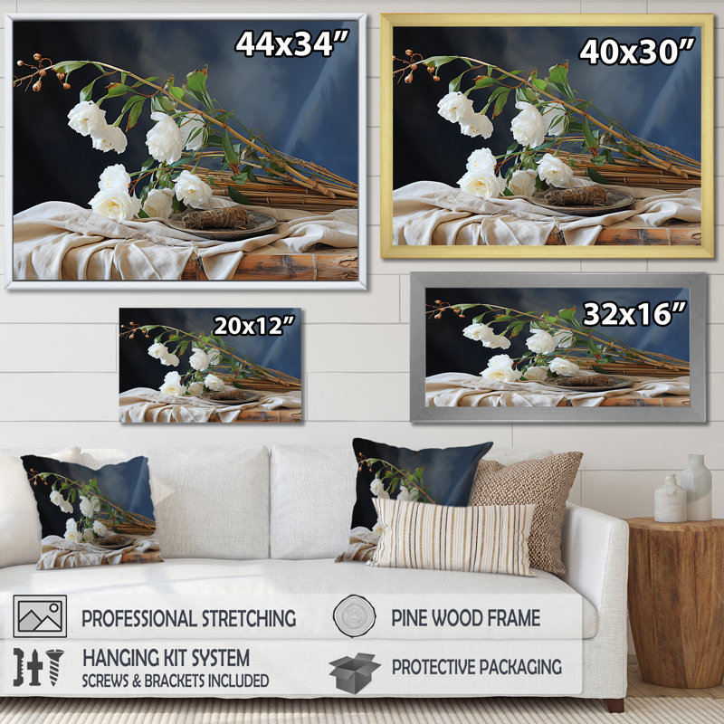 Bambou bouquet nature morte sur toile, Toile tendue, H 30 po x l 40 po x P 1,5 po