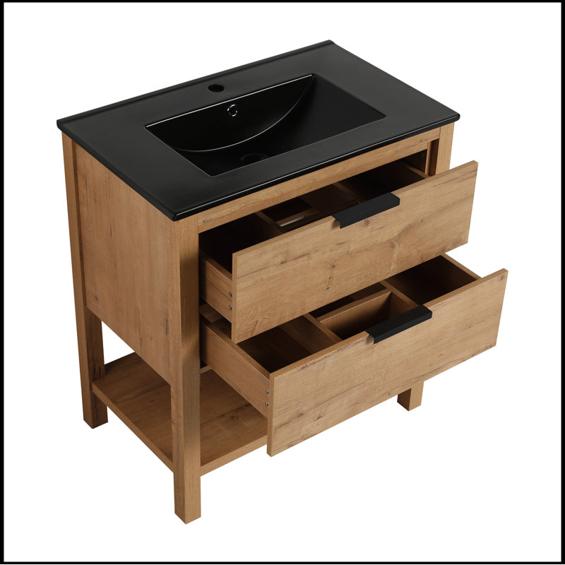 Meuble-lavabo simple avec plateau Liyam 30,00, Noir