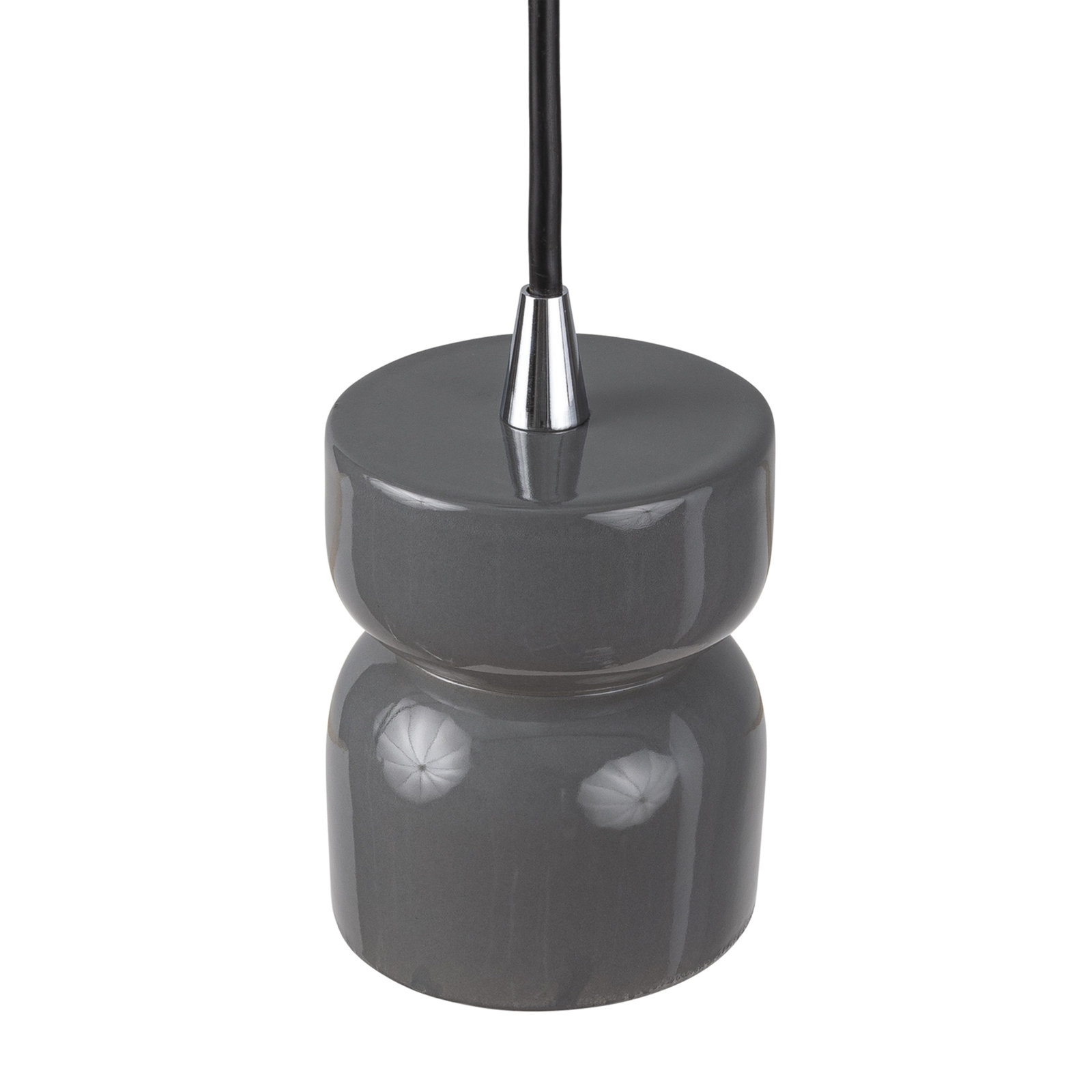 Leni Ceramic Hourglass Single Pendant , Gloss Gray, Polished Chrome
