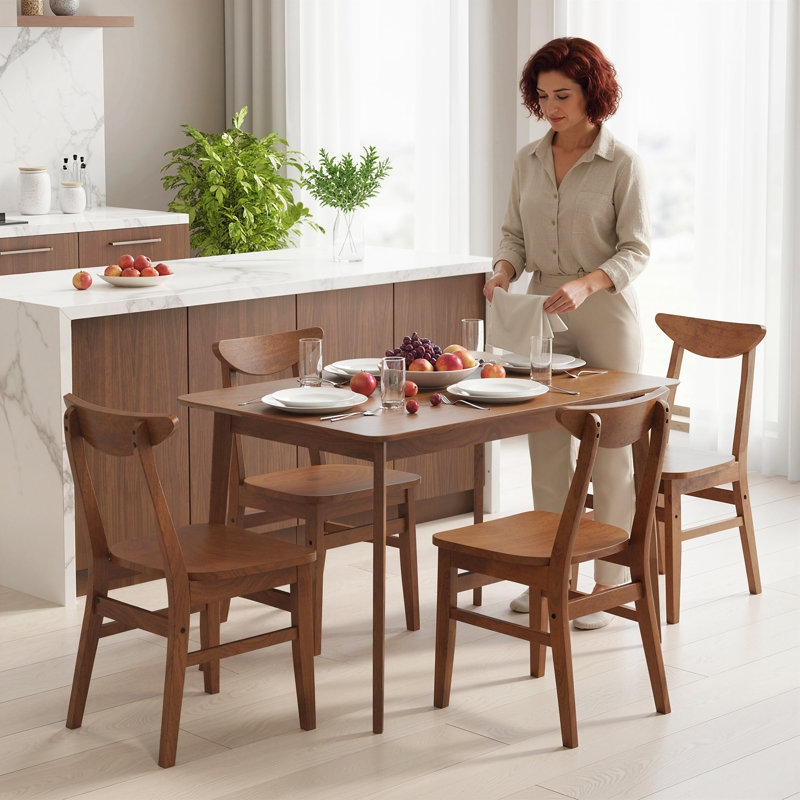 5-Piece Solid Wood Dining Table Set for 4, Farmhouse Kitchen Table and Chairs for Small Space, Dining Room, Breakfast Nook, Walnut