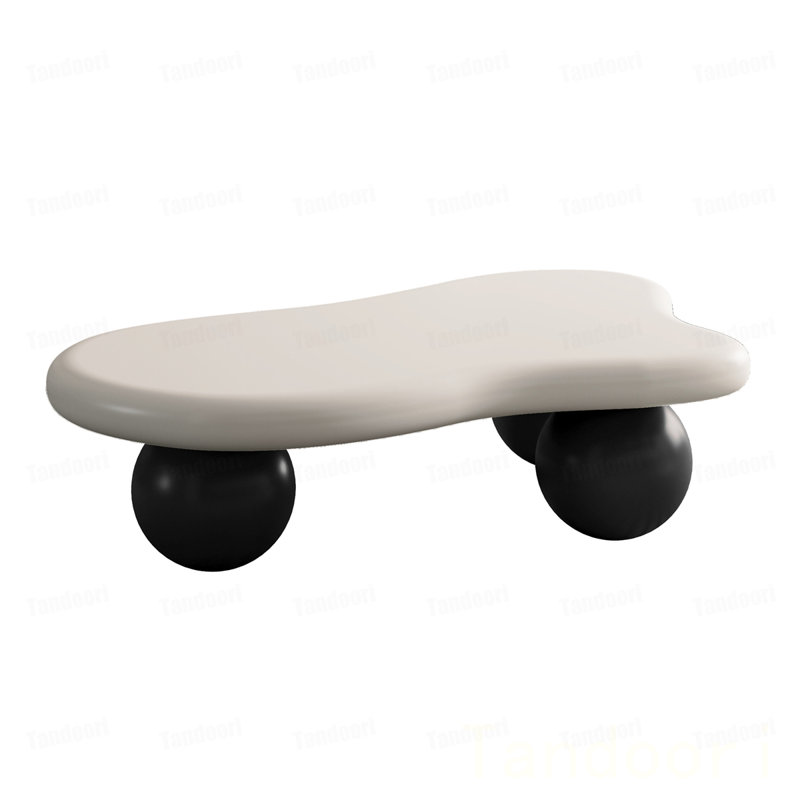Table basse en forme de nuage avec 3 pieds sphériques pour le salon, Blanc