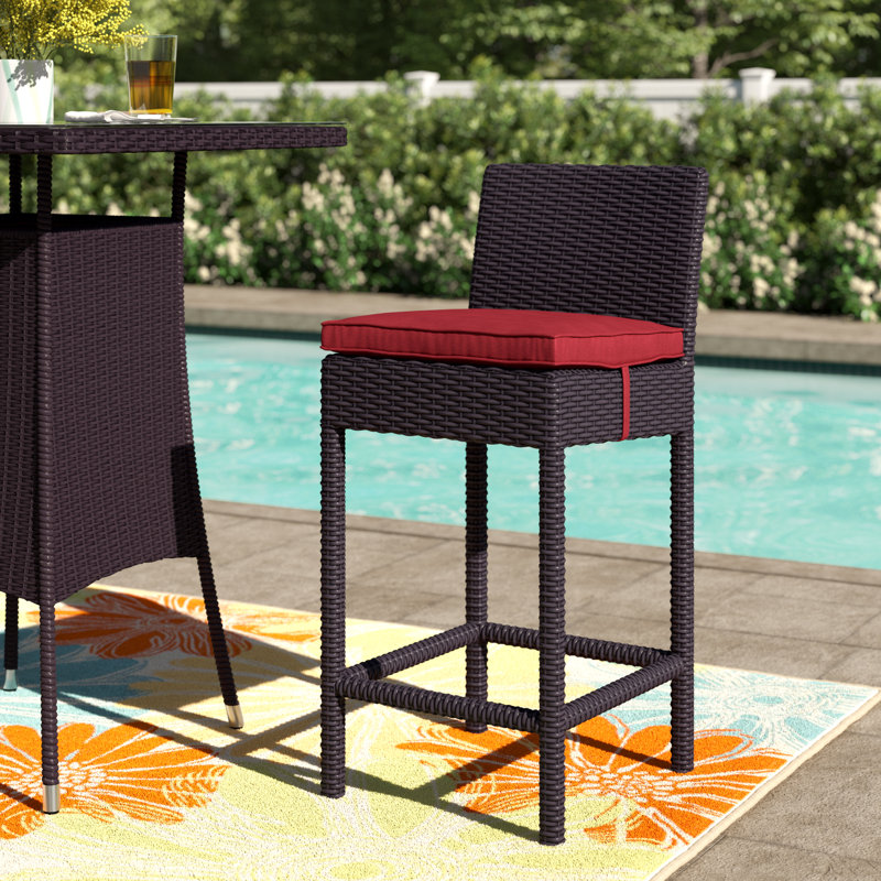 Tabouret de bar d'extérieur en rotin avec coussin Modway Convene, gris, Moka