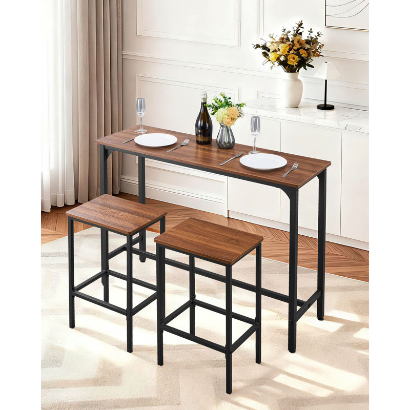Ensemble de table de bar 3 pièces, table de pub rectangulaire 47 po avec 2 tabourets, brun rustique / noir