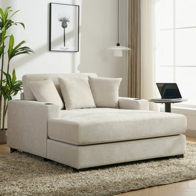 Chaise longue avec coussins, station de charge et porte-gobelets