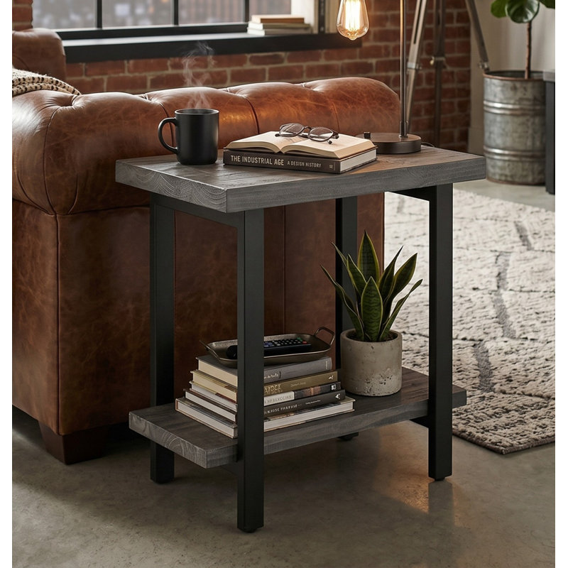 Pomona 2-Tier End Table with Metal Legs (Slate Gray), Slate Gray