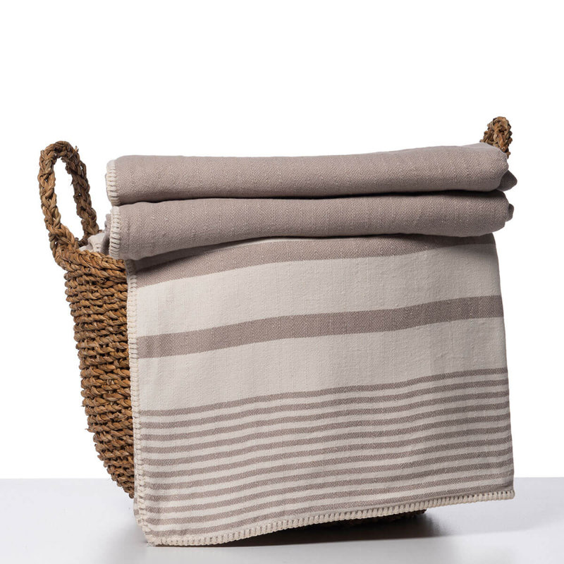 Jeté en coton multi-rayures réversible, Taupe